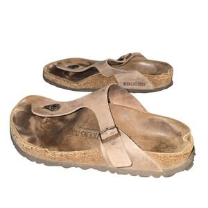 Birkenstock Women's Thong Sandals Size 38 Taupe Leather Comfort‎ Slides Size 38